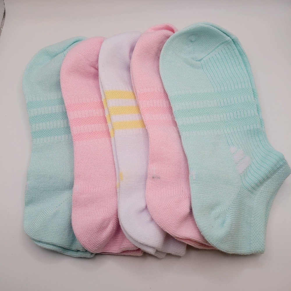 Adidas Ankle Socks Kids One Size Multicolor Pastel Low Cut 5 Pair Pack - Picture 3 of 5